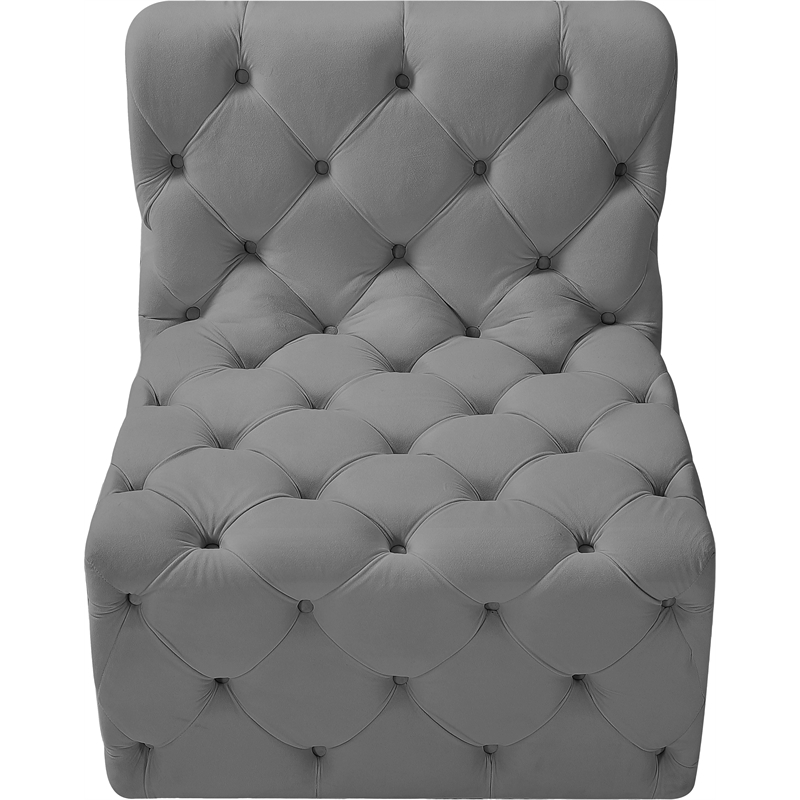 Bowery Hill Contemporary Deep Button Tufted Soft Grey Velvet Armless Chair