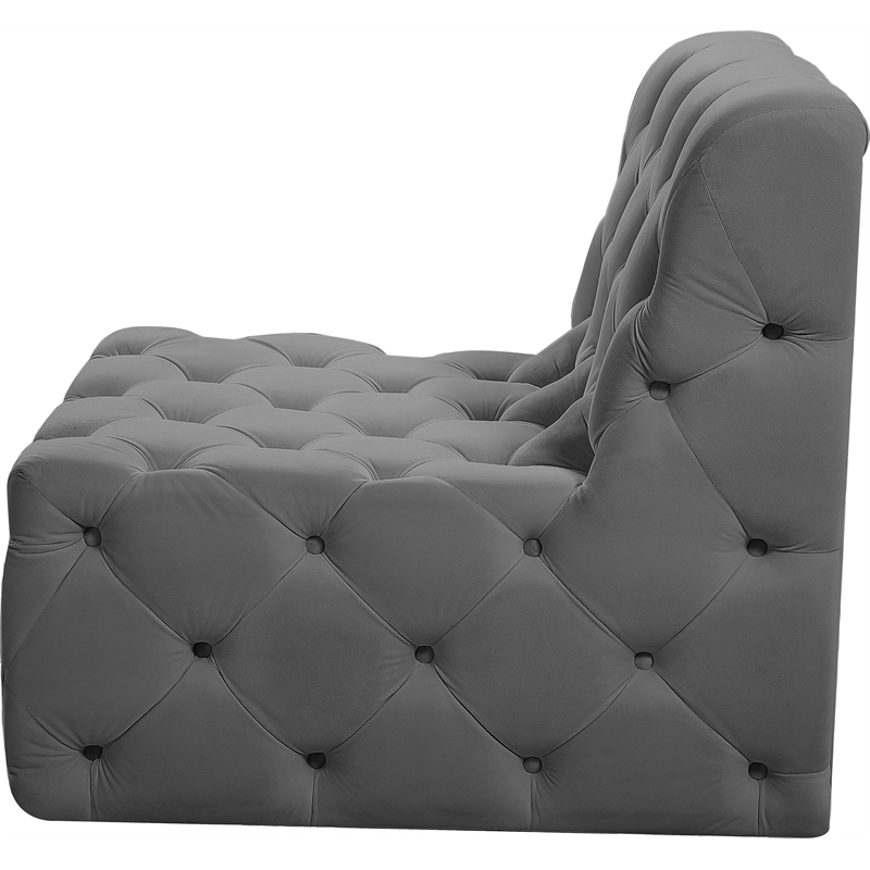 Bowery Hill Contemporary Deep Button Tufted Soft Grey Velvet Armless Chair