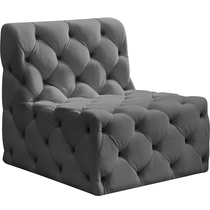 Bowery Hill Contemporary Deep Button Tufted Soft Grey Velvet Armless Chair