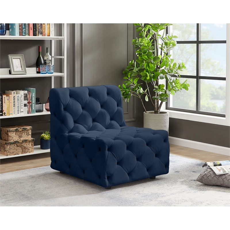 Bowery Hill Contemporary Deep Button Tufted Soft Navy Velvet Armless Chair