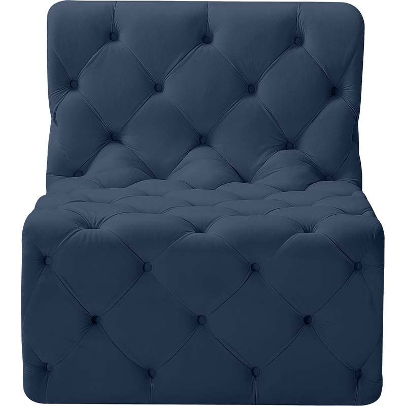 Bowery Hill Contemporary Deep Button Tufted Soft Navy Velvet Armless Chair