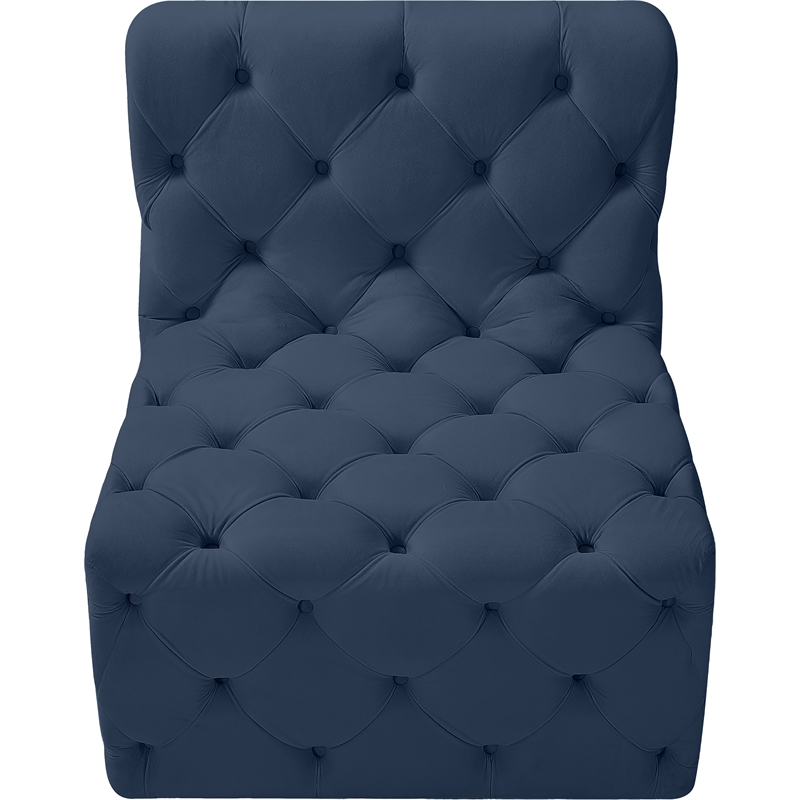 Bowery Hill Contemporary Deep Button Tufted Soft Navy Velvet Armless Chair