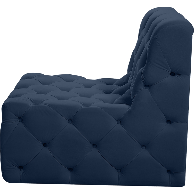 Bowery Hill Contemporary Deep Button Tufted Soft Navy Velvet Armless Chair