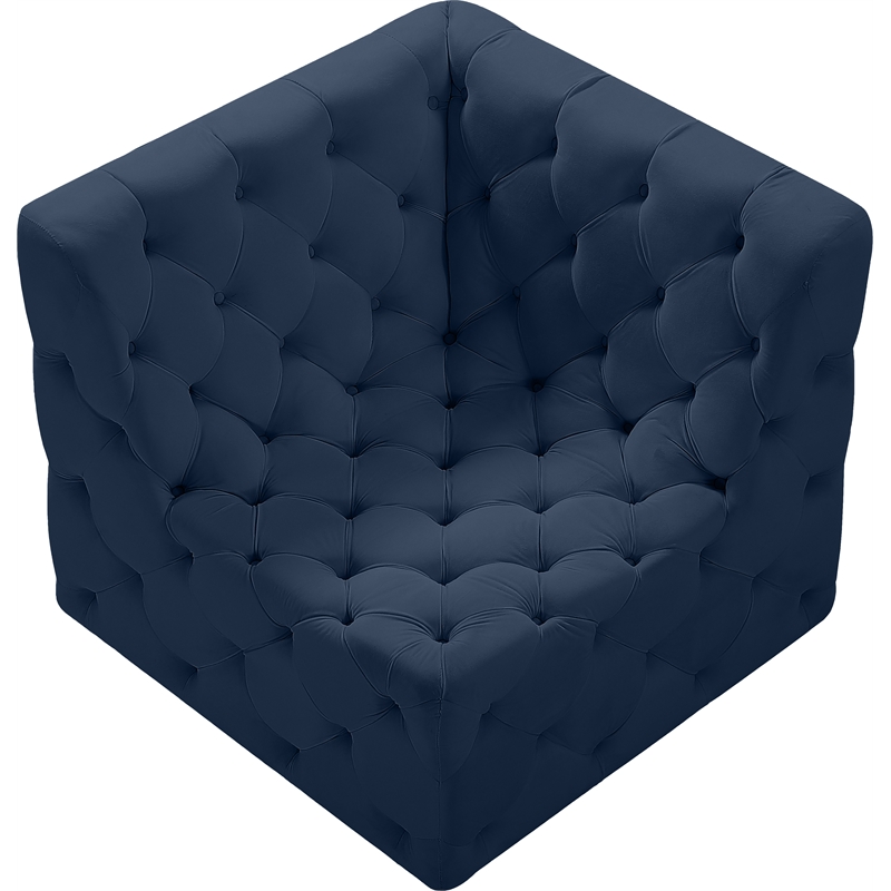 Bowery Hill Contemporary Deep Button Tufted Soft Navy Velvet Corner Chair