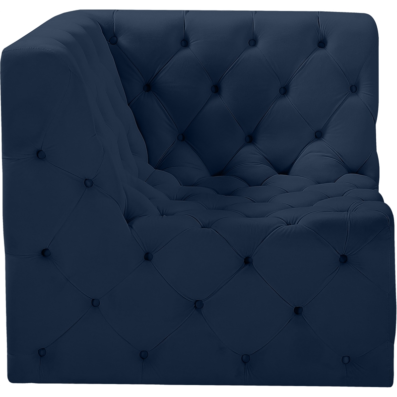 Bowery Hill Contemporary Deep Button Tufted Soft Navy Velvet Corner Chair