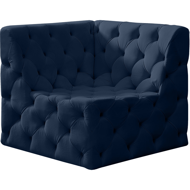Bowery Hill Contemporary Deep Button Tufted Soft Navy Velvet Corner Chair