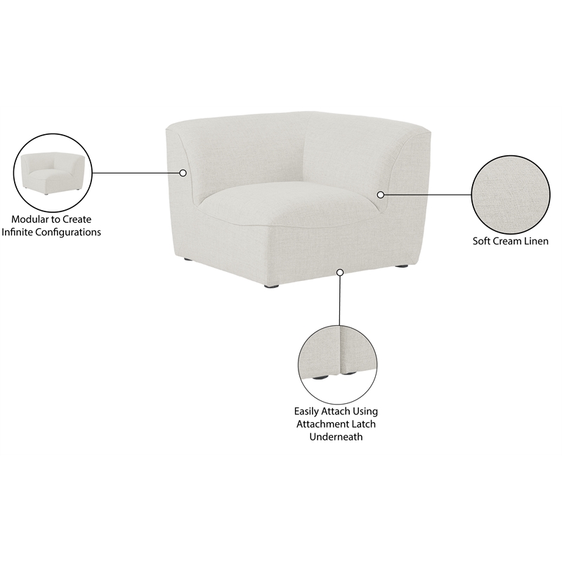 Bowery Hill Contemporary Upholstered Cream Durable Linen Textured Corner