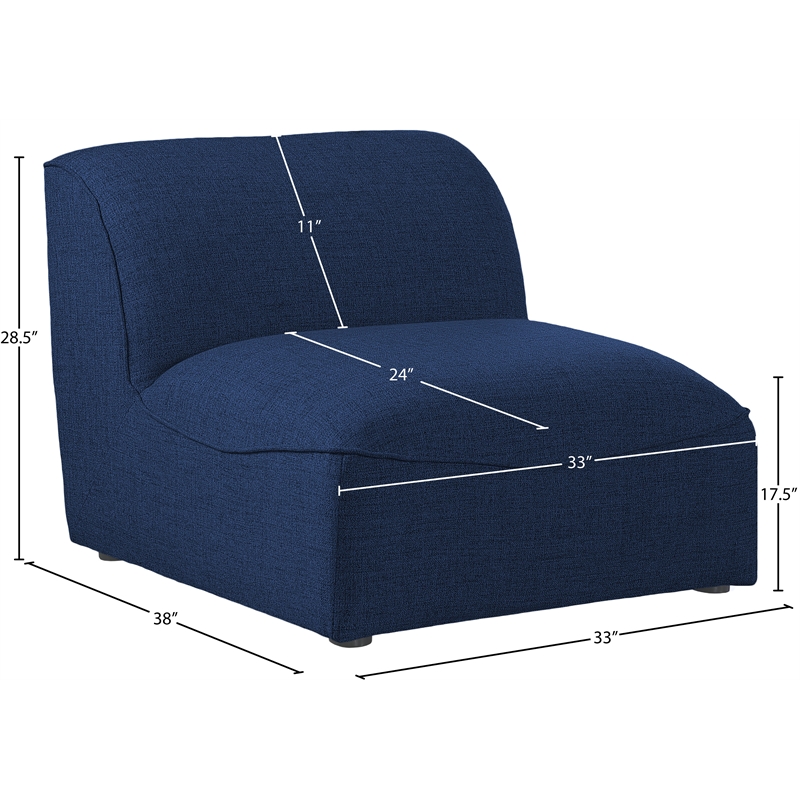 Bowery Hill Contemporary Upholstered Navy Durable Linen Textured Armless