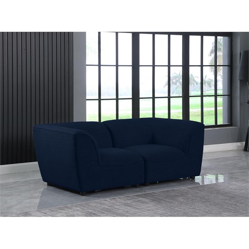 Bowery Hill Contemporary Upholstered Navy Durable Linen Textured Modular Sofa
