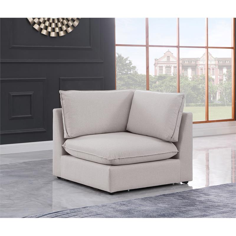 Bowery Hill Contemporary Upholstered Beige Durable Linen Textured Corner