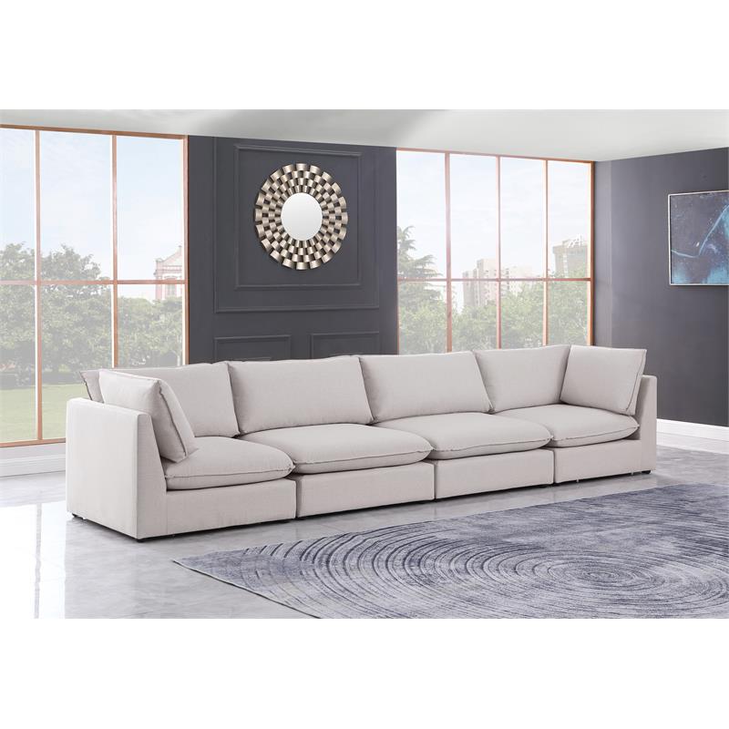 Bowery Hill Contemporary Upholstered Beige Durable Linen Textured Modular Sofa