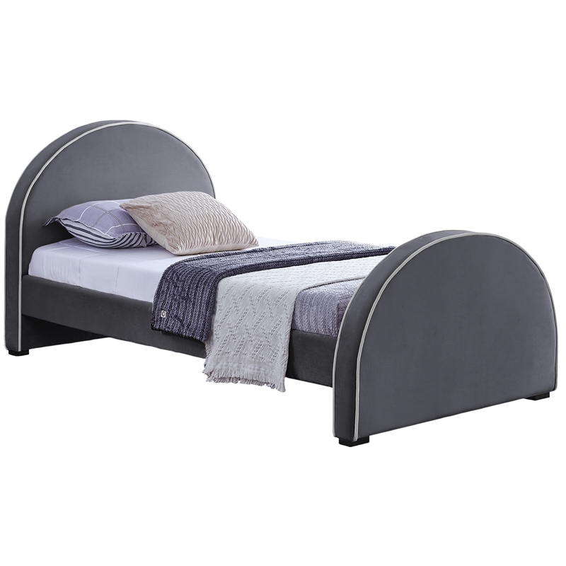 Bowery Hill Contemporary Grey Velvet Twin Bed with Dark Espresso Wood Legs