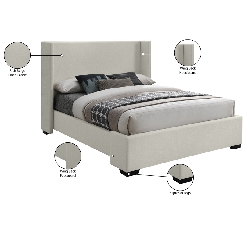 Bowery Hill Contemporary Beige Linen Textured Fabric Full Bed