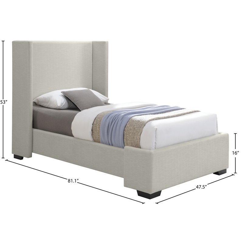 Bowery Hill Contemporary Beige Linen Textured Fabric Twin Bed