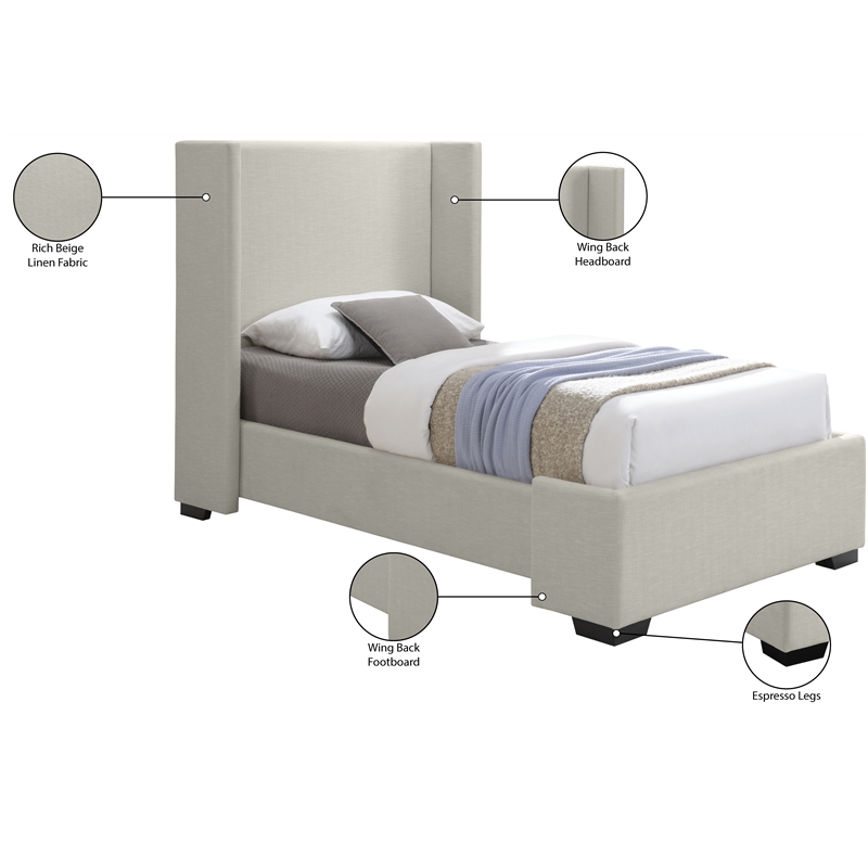 Bowery Hill Contemporary Beige Linen Textured Fabric Twin Bed