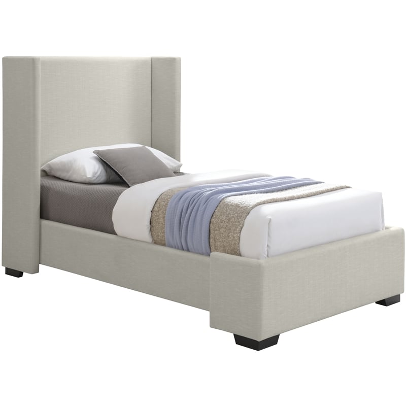 Bowery Hill Contemporary Beige Linen Textured Fabric Twin Bed