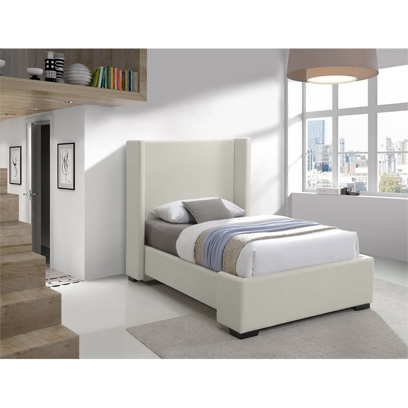 Bowery Hill Contemporary Beige Linen Textured Fabric Twin Bed