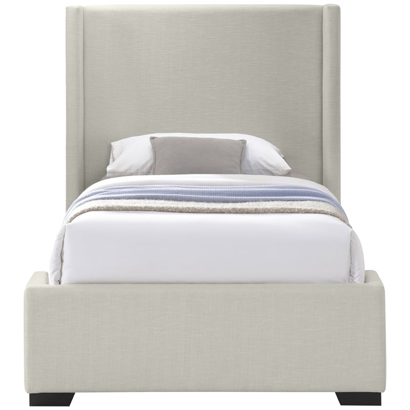Bowery Hill Contemporary Beige Linen Textured Fabric Twin Bed