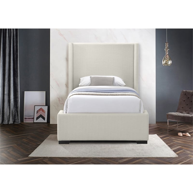 Bowery Hill Contemporary Beige Linen Textured Fabric Twin Bed