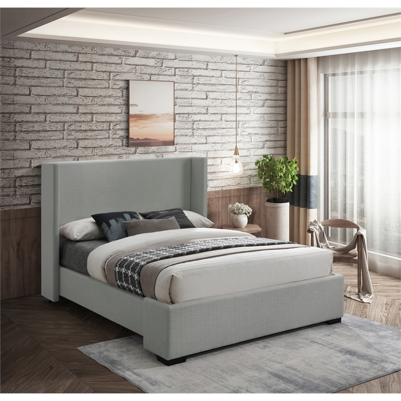 Bowery Hill Contemporary Grey Linen Textured Fabric Full Bed