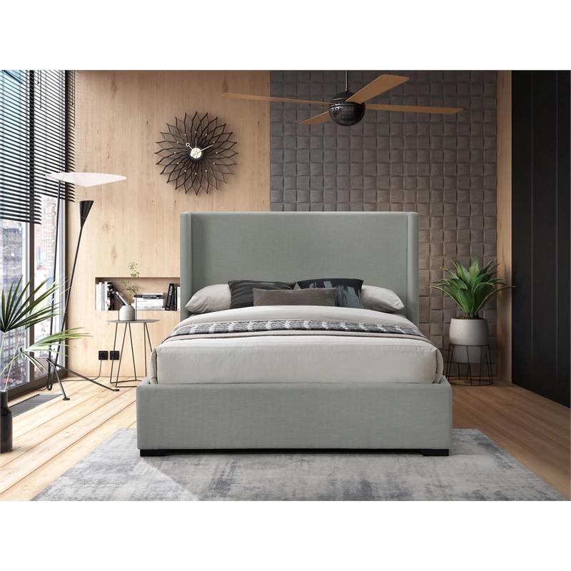 Bowery Hill Contemporary Grey Linen Textured Fabric Queen Bed