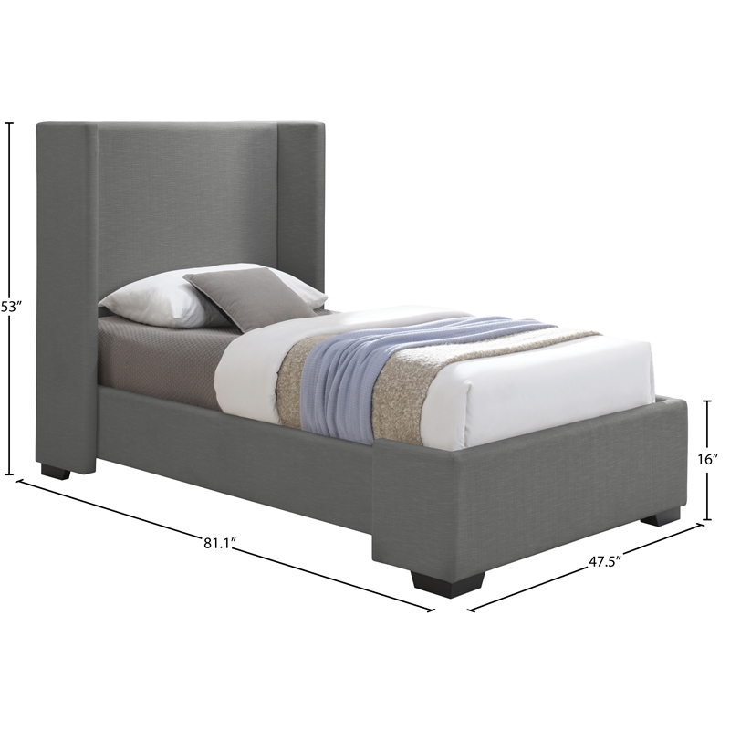 Bowery Hill Contemporary Grey Linen Textured Fabric Twin Bed