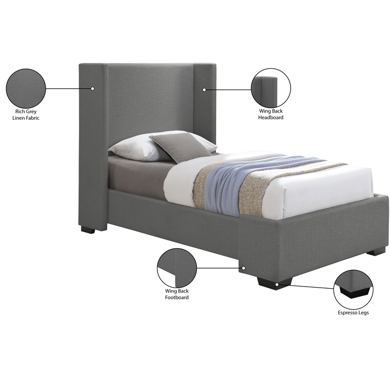 Bowery Hill Contemporary Grey Linen Textured Fabric Twin Bed