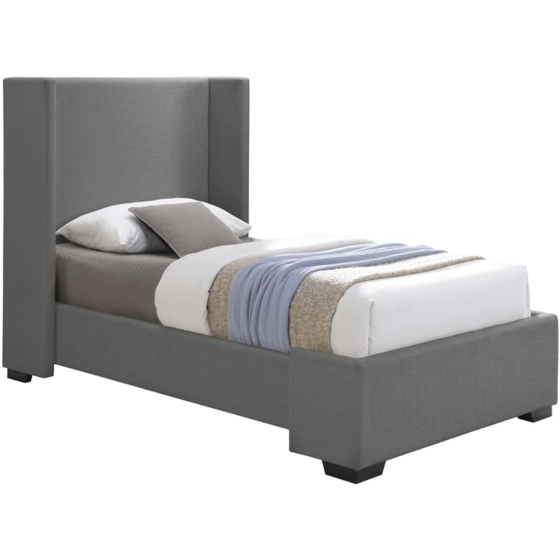 Bowery Hill Contemporary Grey Linen Textured Fabric Twin Bed