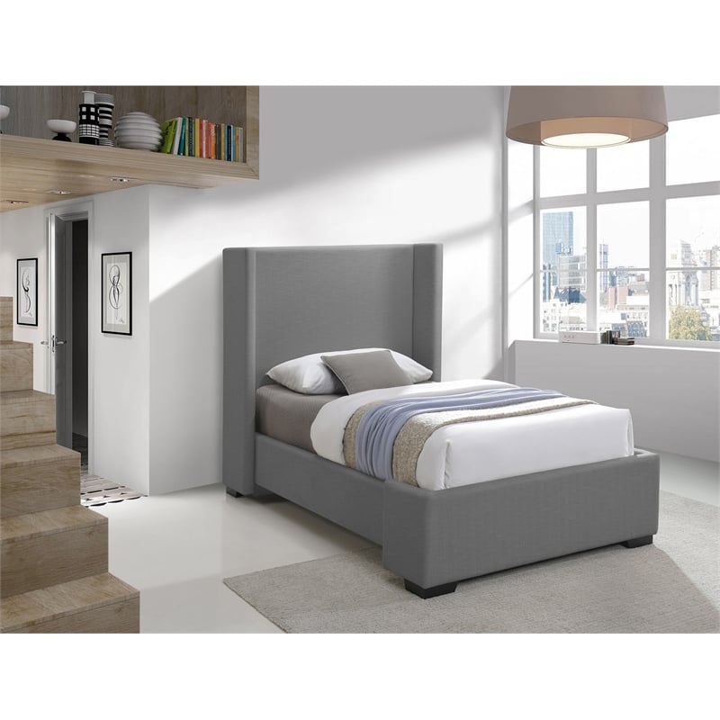 Bowery Hill Contemporary Grey Linen Textured Fabric Twin Bed