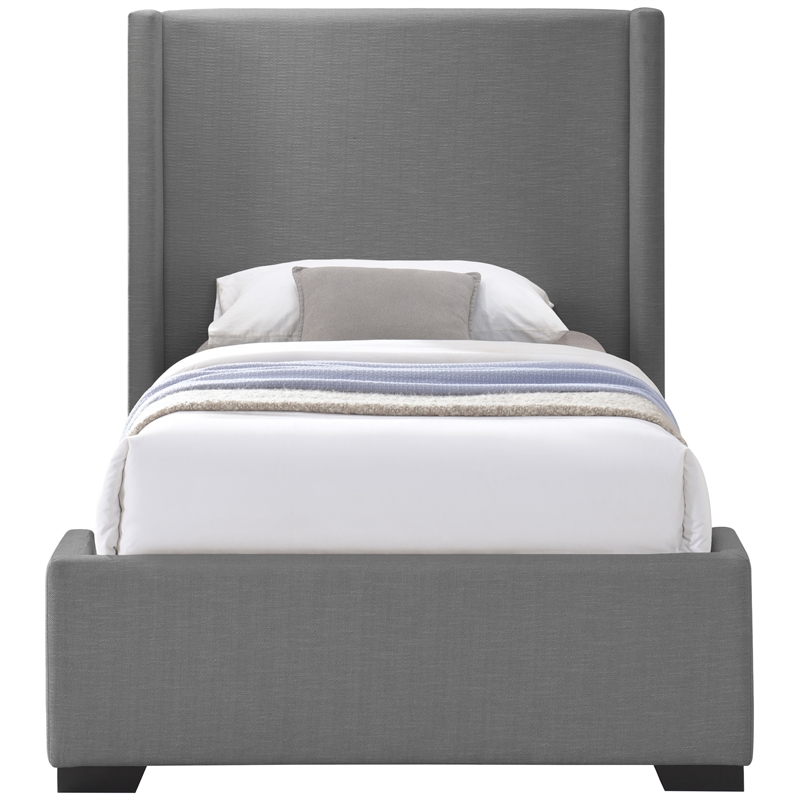 Bowery Hill Contemporary Grey Linen Textured Fabric Twin Bed