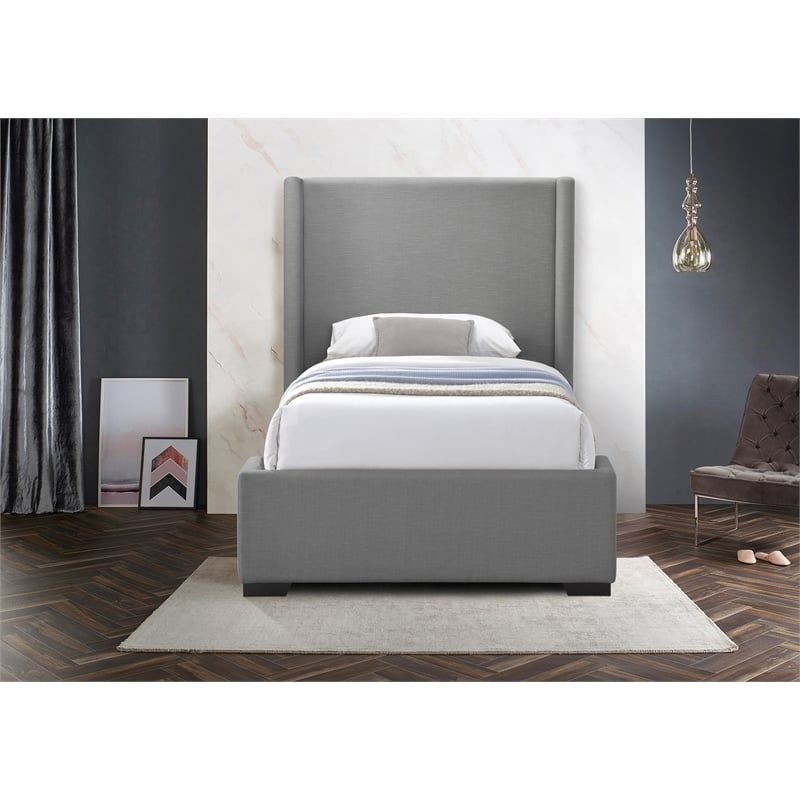 Bowery Hill Contemporary Grey Linen Textured Fabric Twin Bed