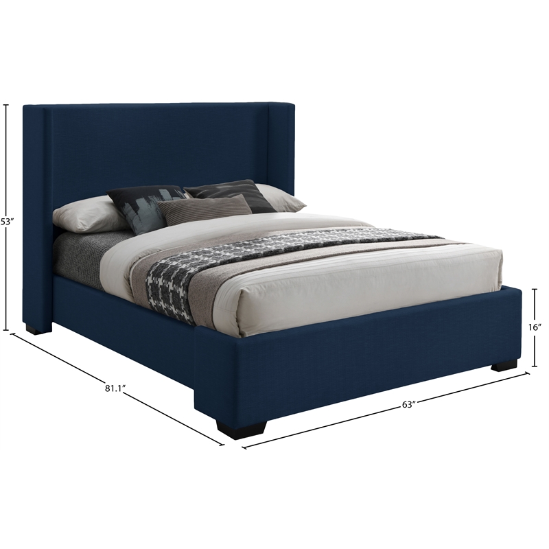 Bowery Hill Contemporary Navy Linen Textured Fabric Full Bed