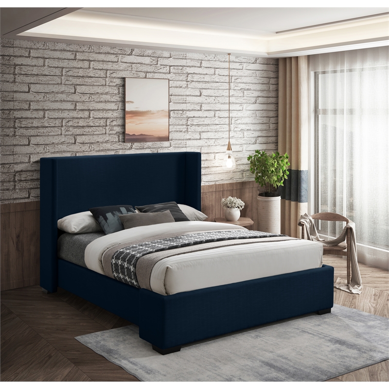 Bowery Hill Contemporary Navy Linen Textured Fabric Full Bed