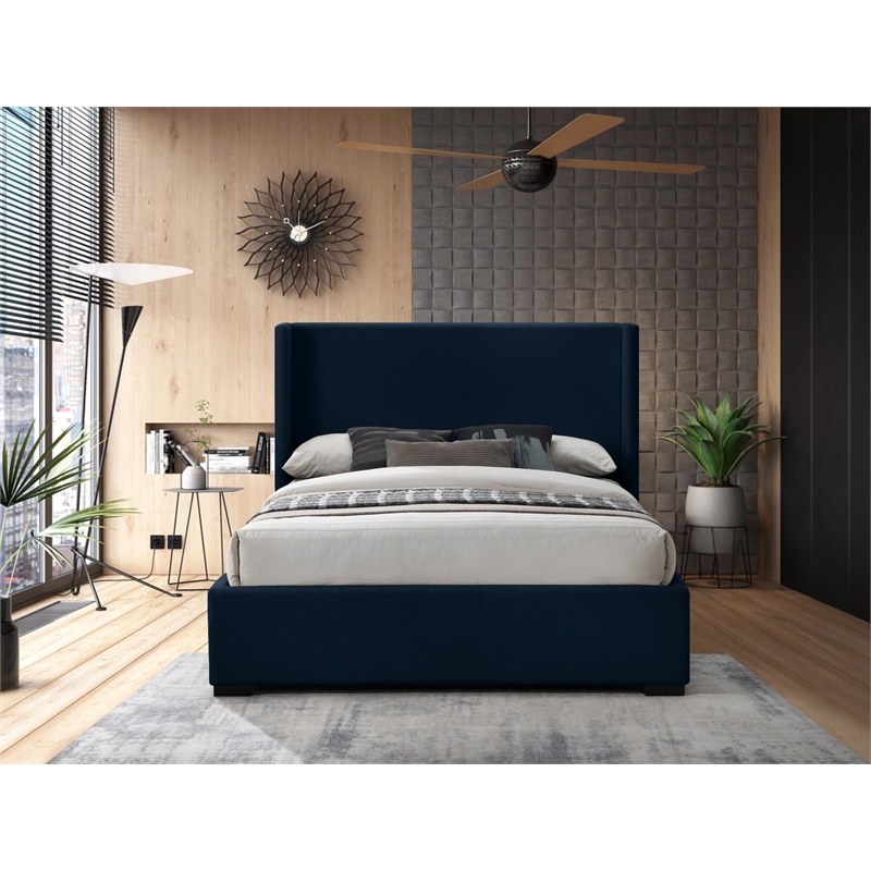Bowery Hill Contemporary Navy Linen Textured Fabric Full Bed