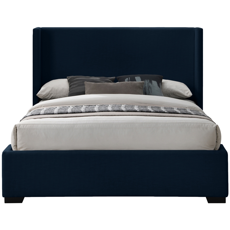 Bowery Hill Contemporary Navy Linen Textured Fabric Queen Bed