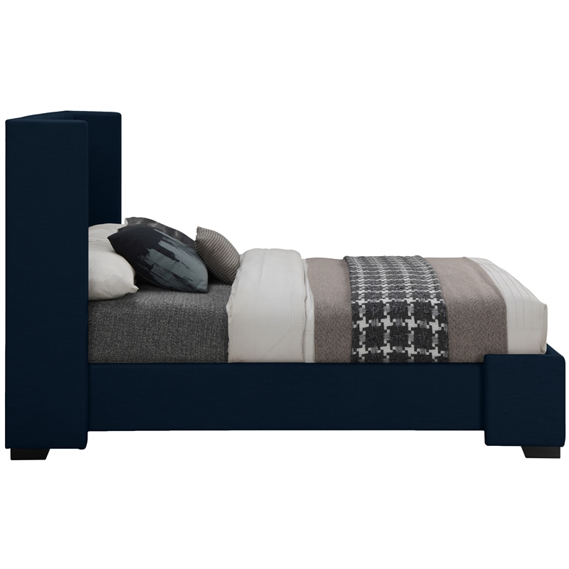 Bowery Hill Contemporary Navy Linen Textured Fabric Queen Bed