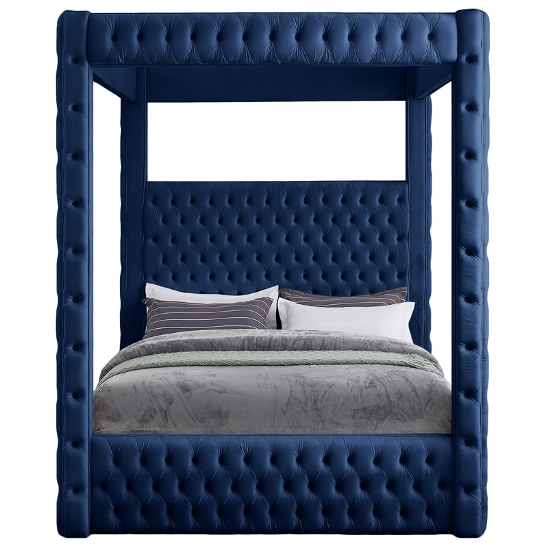 Bowery Hill Contemporary Deep Button Tufted Soft Navy Velvet Queen Bed