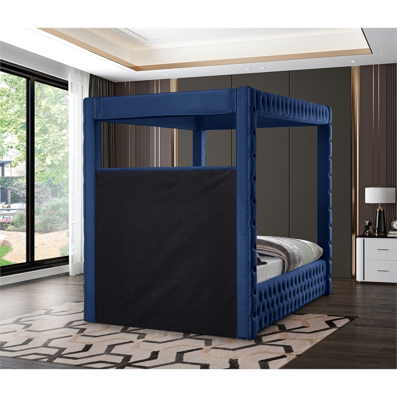 Bowery Hill Contemporary Deep Button Tufted Soft Navy Velvet Queen Bed