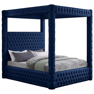 Bowery Hill Contemporary Deep Button Tufted Soft Navy Velvet Queen Bed