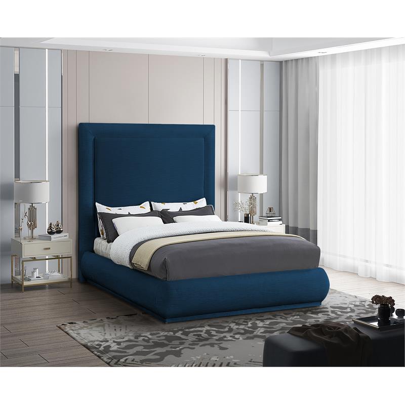 Bowery Hill Contemporary Navy Linen Textured Fabric King Bed