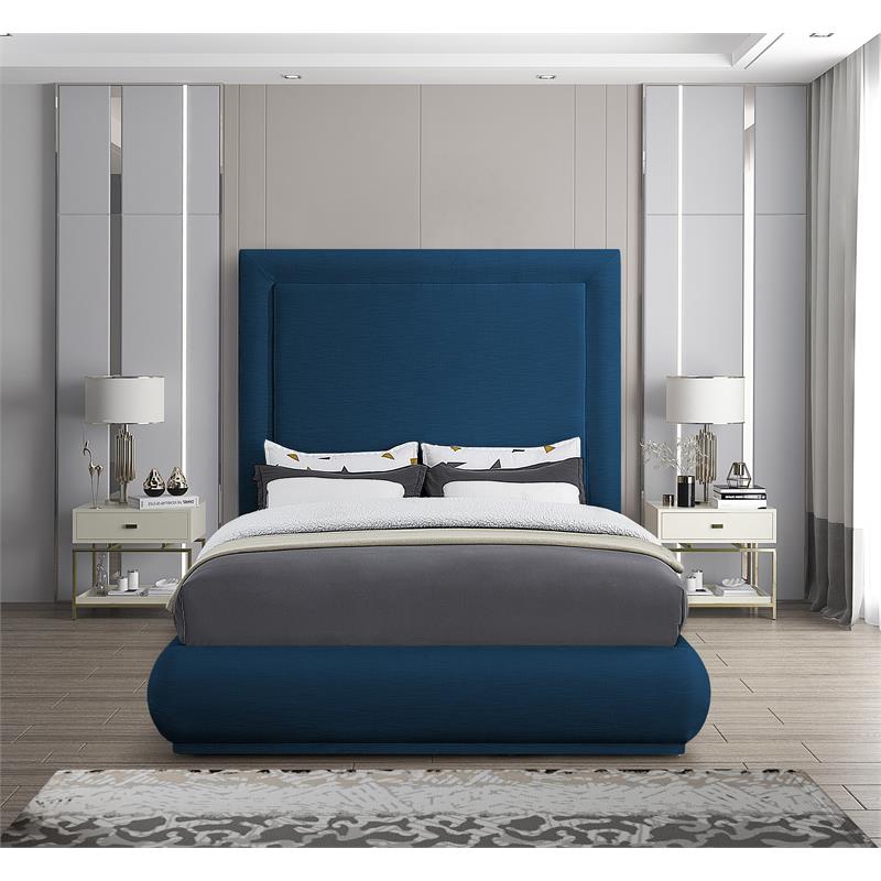 Bowery Hill Contemporary Navy Linen Textured Fabric King Bed