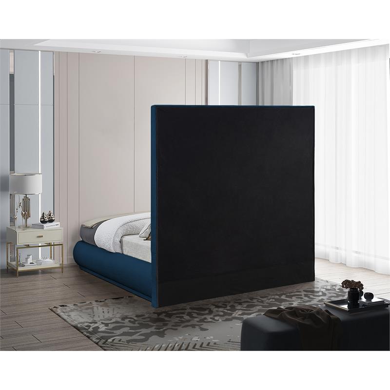 Bowery Hill Contemporary Navy Linen Textured Fabric King Bed