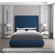 Bowery Hill Contemporary Navy Linen Textured Fabric Queen Bed