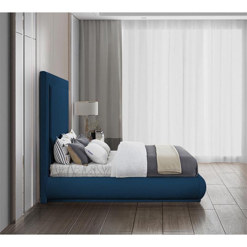 Bowery Hill Contemporary Navy Linen Textured Fabric Queen Bed