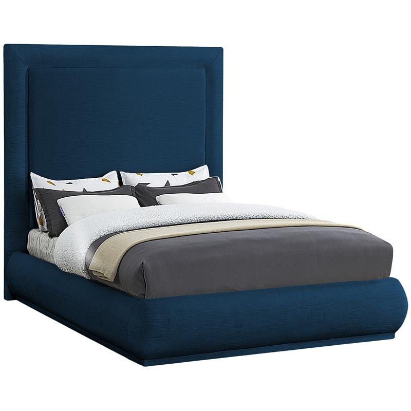 Bowery Hill Contemporary Navy Linen Textured Fabric Queen Bed