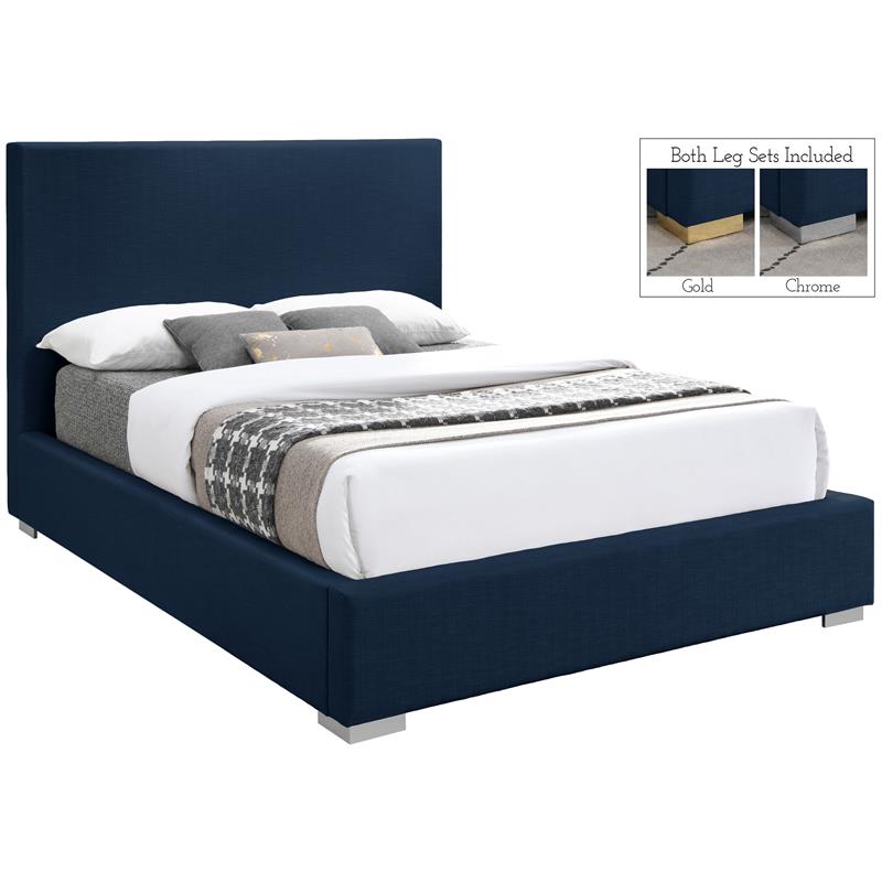 Bowery Hill Contemporary Navy Linen Textured Fabric Full Bed