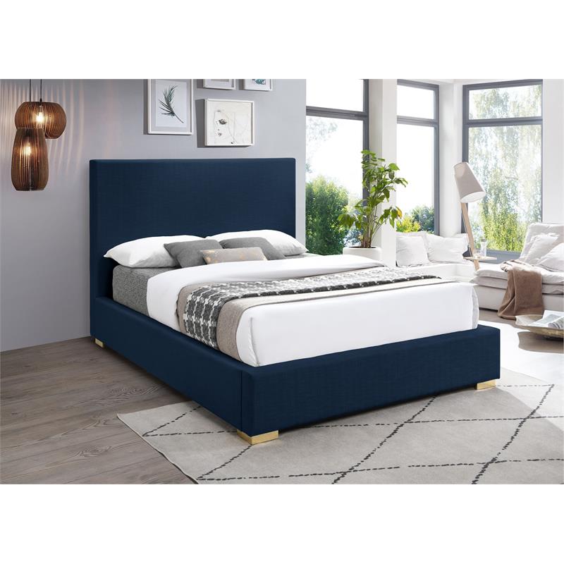 Bowery Hill Contemporary Navy Linen Textured Fabric Full Bed