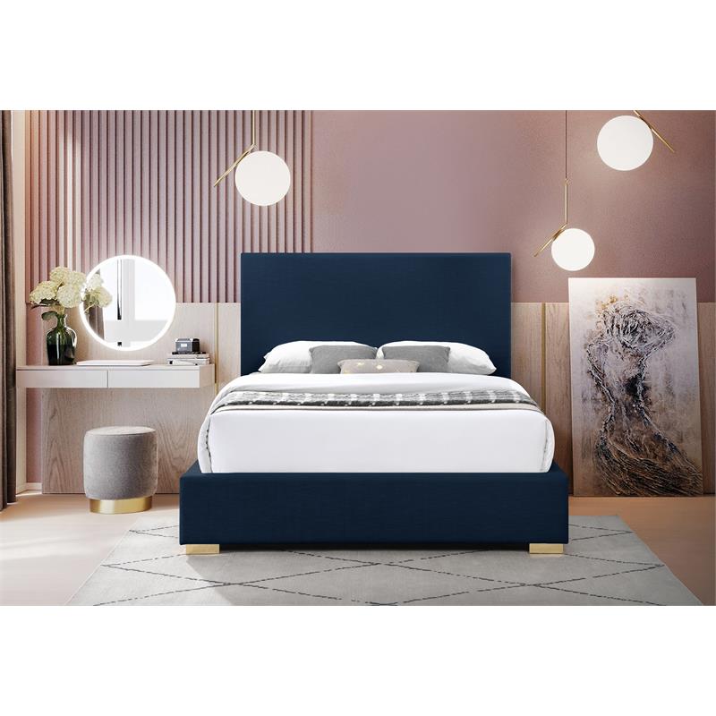 Bowery Hill Contemporary Navy Linen Textured Fabric Full Bed