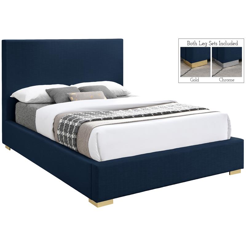 Bowery Hill Contemporary Navy Linen Textured Fabric Full Bed