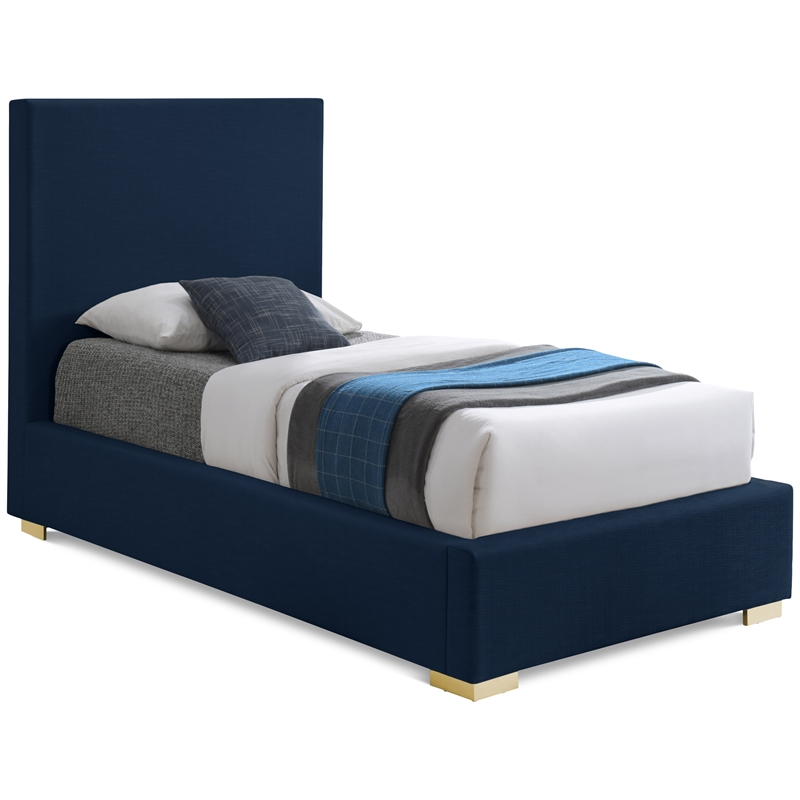 Bowery Hill Contemporary Navy Linen Textured Fabric Twin Bed